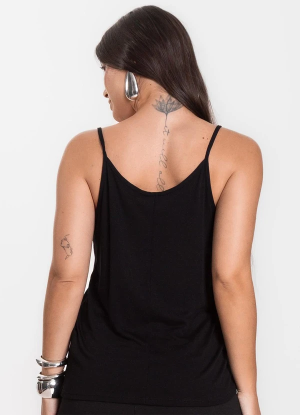 Infinita Cor - Blusa de Alça em Visco Tricot Preto 2