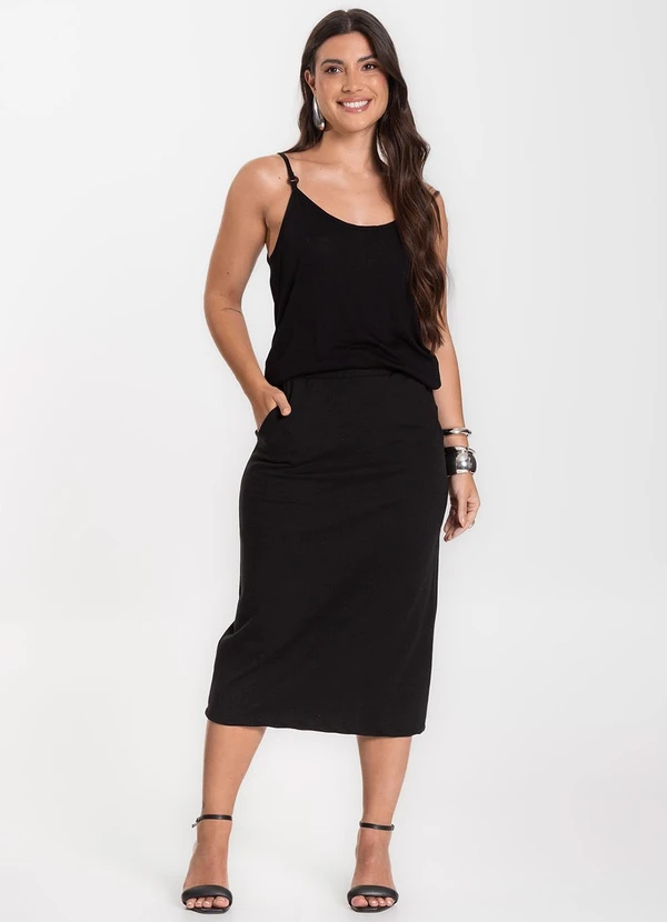 Infinita Cor - Blusa de Alça em Visco Tricot Preto 3