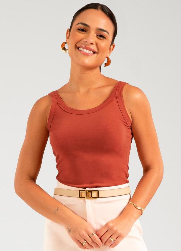 Cativa - Blusa de Alça Essencial em Cotton Marrom