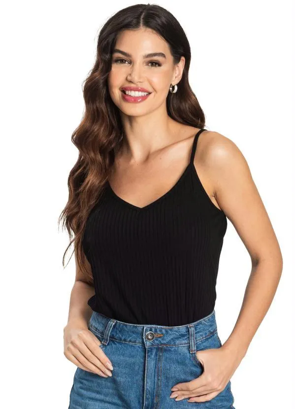 Rovitex - Blusa de Alça Feminina Básica Preto