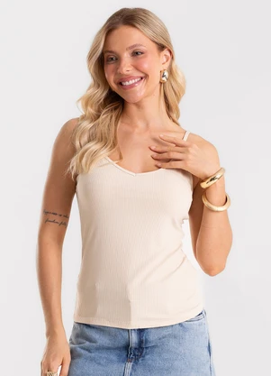 Rovitex - Blusa de Alça Feminina Canelada Bege - ROVITEX