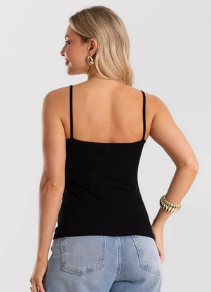 Rovitex - Blusa de Alça Feminina Canelada Preto - ROVITEX