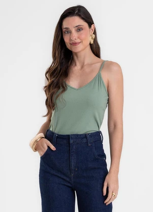Rovitex - Blusa de Alça Feminina Canelada Verde - ROVITEX