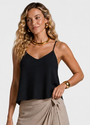 Rovitex - Blusa de Alça Feminina com Aviamento Preto - ROVITEX