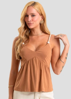 Dianna - Blusa de Alça Feminina em Tecido Visco Marrom - DIANNA