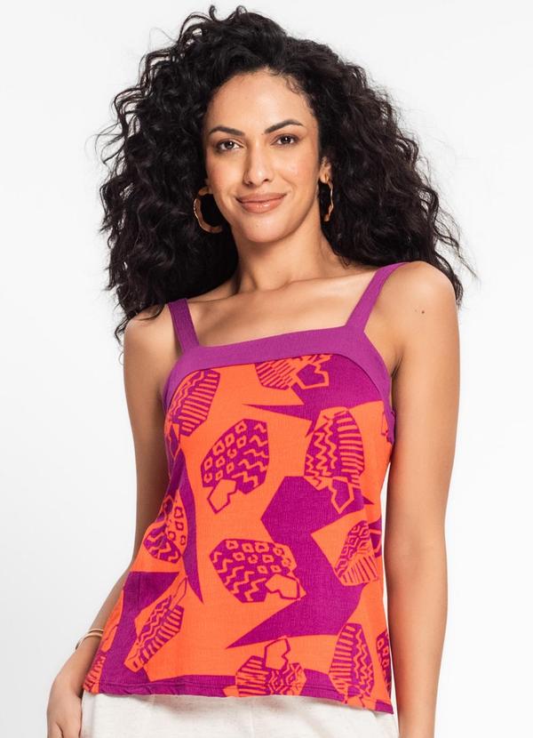 Rovitex - Blusa de Alça Feminina Estampada Laranja