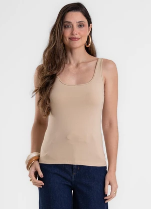 Rovitex - Blusa de Alça Feminina Justa em Cotton Bege - ROVITEX