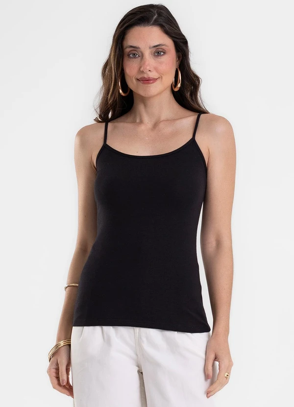 Rovitex - Blusa de Alça Feminina Justa em Cotton Preto