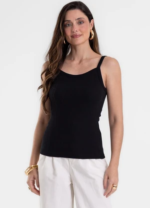 Rovitex - Blusa de Alça Feminina Justa em Ribana Preto - ROVITEX