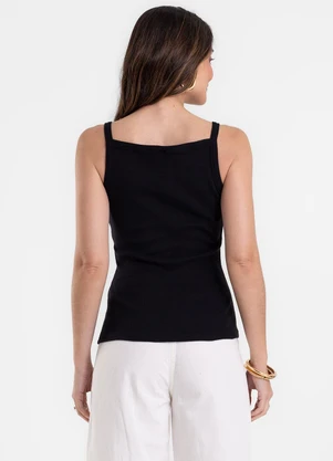 Rovitex - Blusa de Alça Feminina Justa em Ribana Preto - ROVITEX