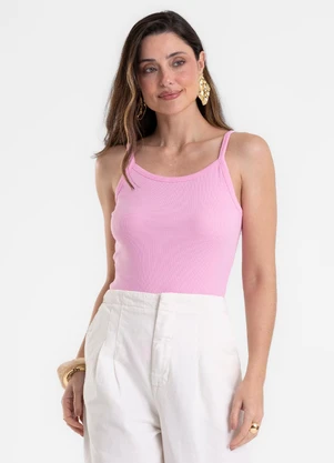 Rovitex - Blusa de Alça Feminina Justa em Ribana Rosa - ROVITEX