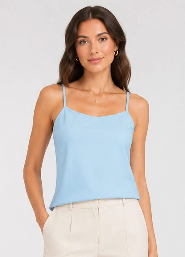 Infinita Cor - Blusa de Alça Feminina Malha Chanty Azul