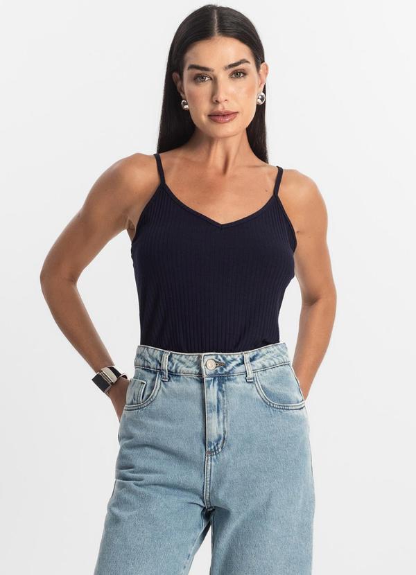 Rovitex - Blusa de Alça Feminina Ribana Canelada Azul 4