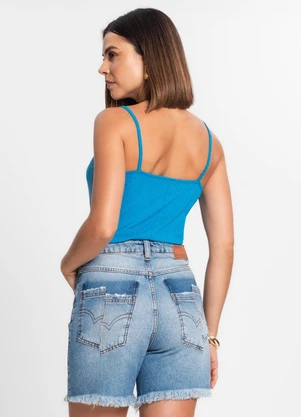 Rovitex - Blusa de Alça Feminina Ribana Canelada Azul - ROVITEX