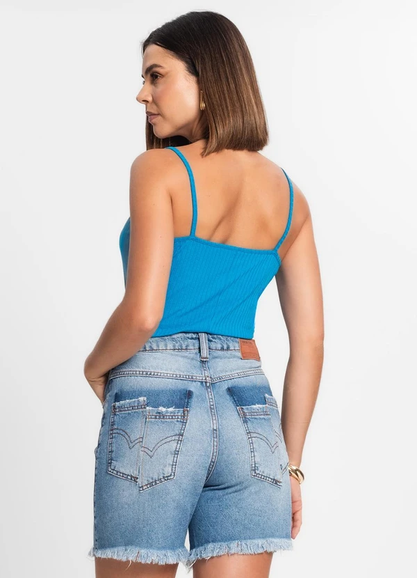 Rovitex - Blusa de Alça Feminina Ribana Canelada Azul 2