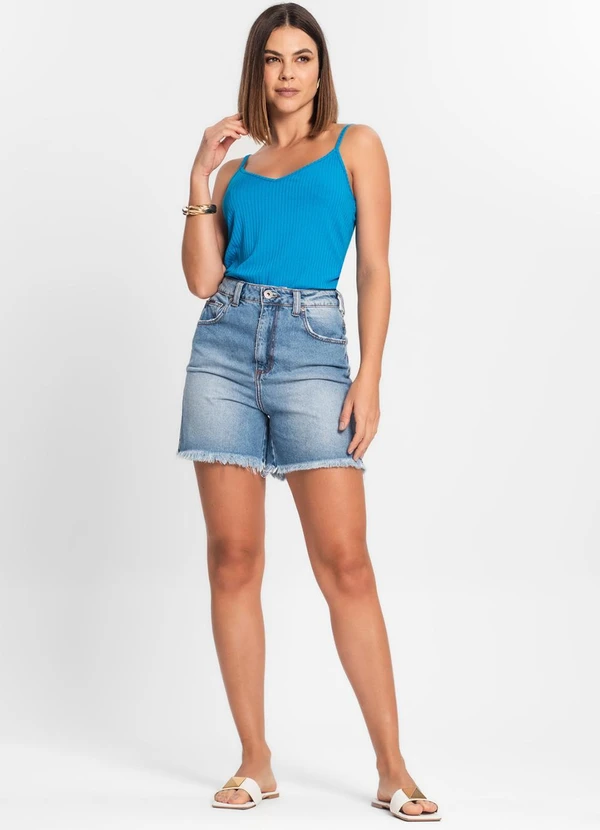 Rovitex - Blusa de Alça Feminina Ribana Canelada Azul 3