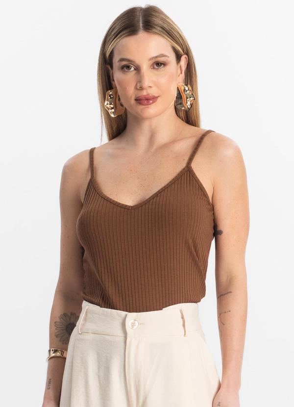 Rovitex - Blusa de Alça Feminina Ribana Canelada Marrom