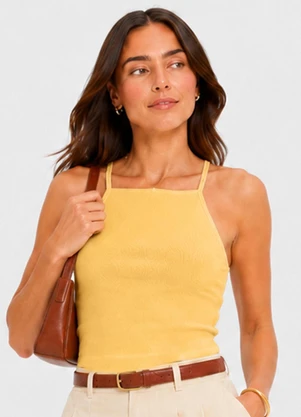 Infinita Cor - Blusa de Alça Feminina Tecido Henera Amarelo - INFINITA COR