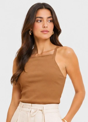 Infinita Cor - Blusa de Alça Feminina Tecido Henera Bege - INFINITA COR
