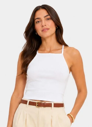 Infinita Cor - Blusa de Alça Feminina Tecido Henera Branco - INFINITA COR