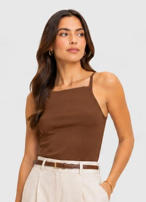 Infinita Cor - Blusa de Alça Feminina Tecido Henera Marrom - INFINITA COR