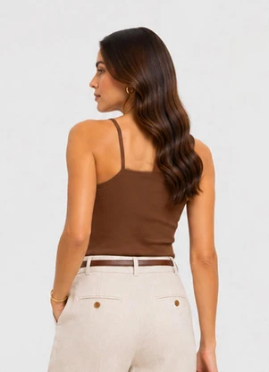 Infinita Cor - Blusa de Alça Feminina Tecido Henera Marrom - INFINITA COR