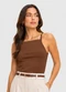 Infinita Cor - Blusa de Alça Feminina Tecido Henera Marrom - variação: Marrom