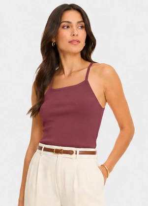 Infinita Cor - Blusa de Alça Feminina Tecido Henera Marrom - INFINITA COR
