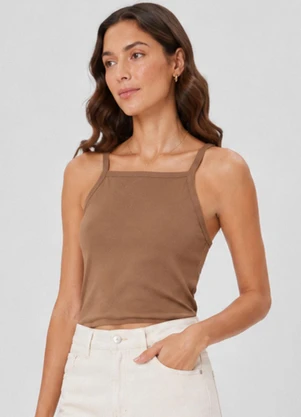 Infinita Cor - Blusa de Alça Feminina Tecido Henera Marrom - INFINITA COR