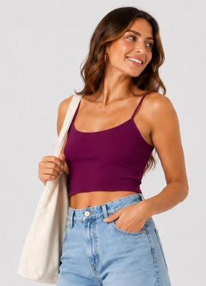 Infinita Cor - Blusa de Alça Feminina Tecido Henera Roxo - INFINITA COR