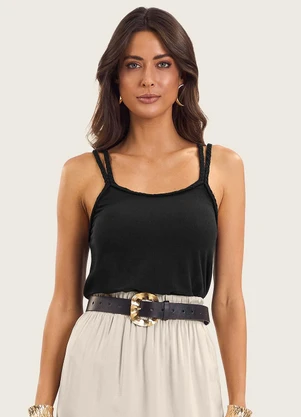 Endless - Blusa de Alça Feminina Visco Maquinetada Preto - ENDLESS