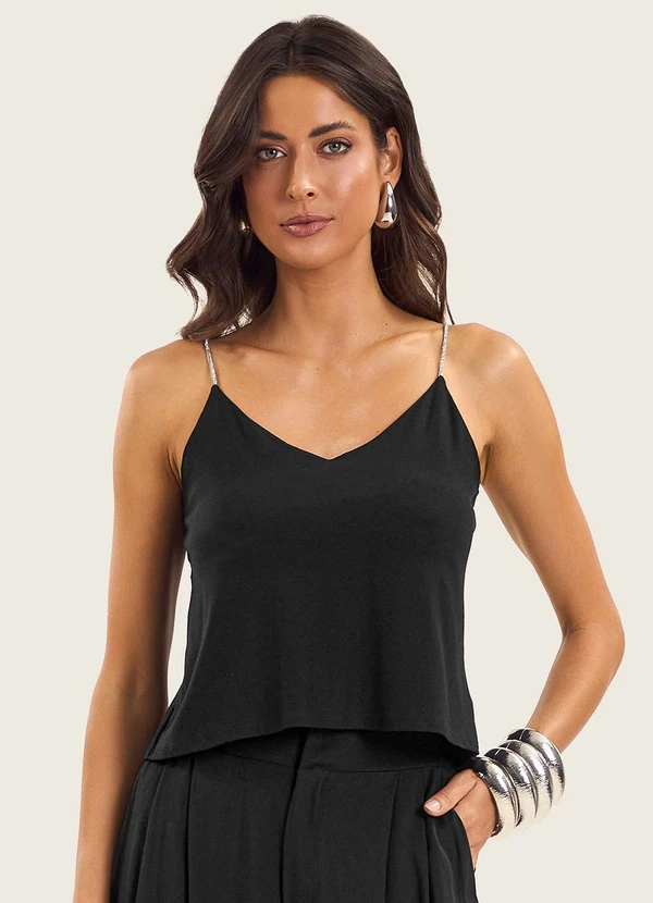 Endless - Blusa de Alça Feminina Viscose Creponada Preto 1