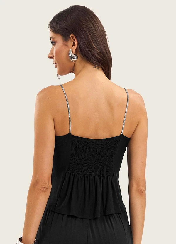 Endless - Blusa de Alça Feminina Viscose Creponada Preto 2