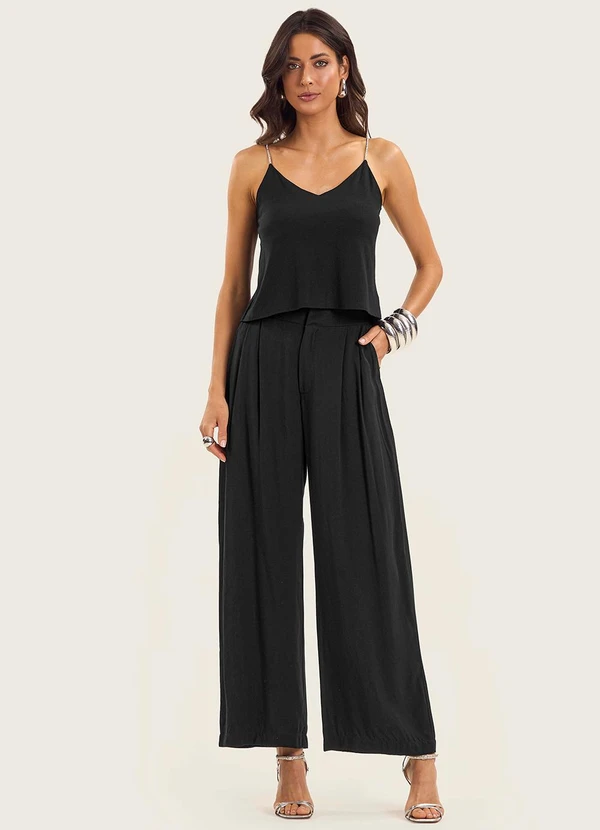 Endless - Blusa de Alça Feminina Viscose Creponada Preto 3