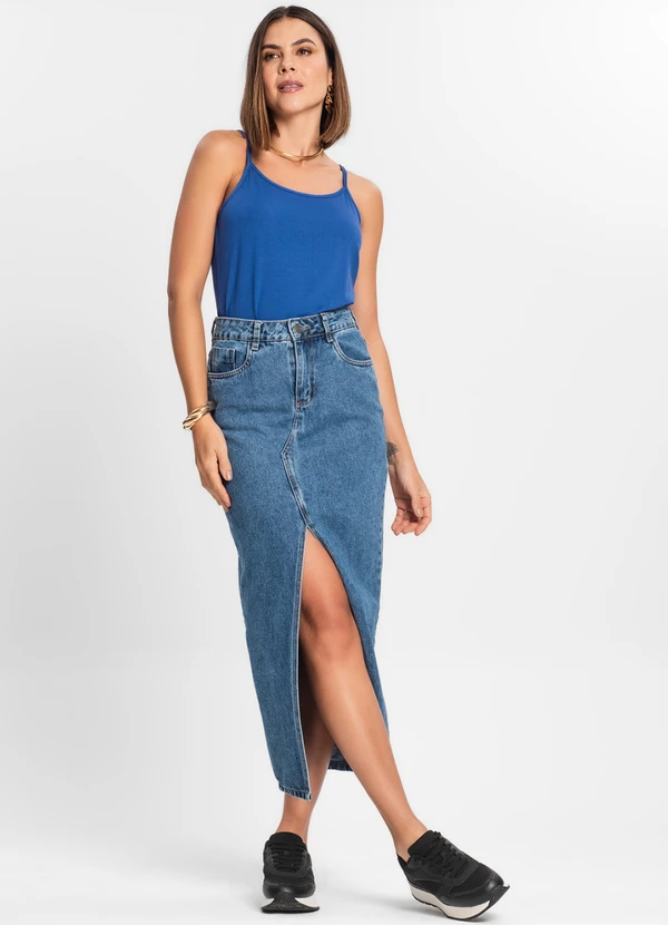 Rovitex - Blusa de Alça Feminina Viscotorcion Básica Azul 3