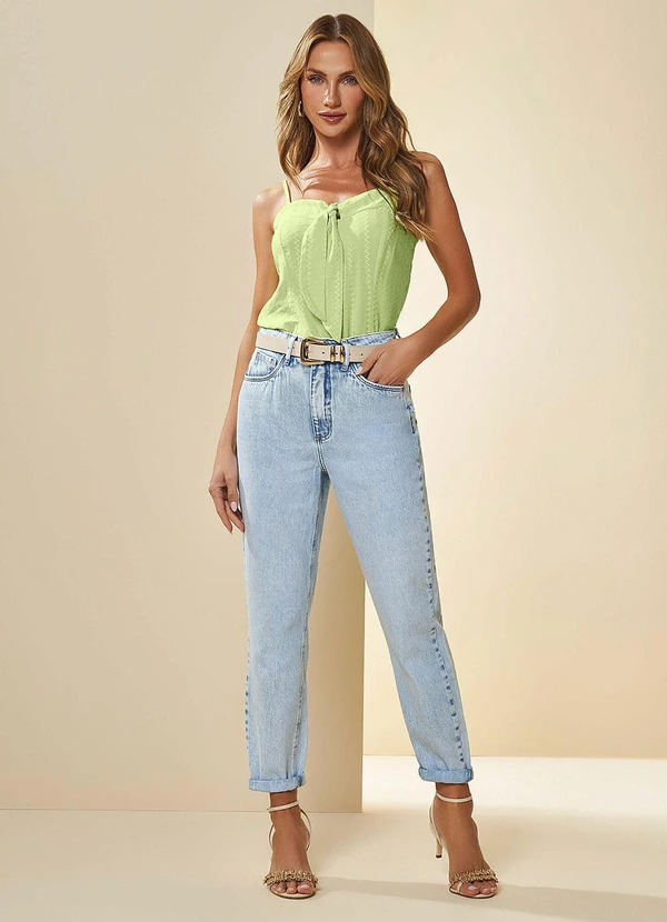 Doce Trama - Blusa de Alça Fina Brisamar com Textura Verde 2