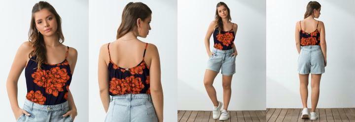 Blusa de Ala Floral Laranja