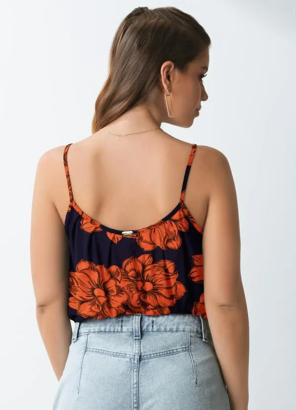 Quintess - Blusa de Alça Floral Laranja 2
