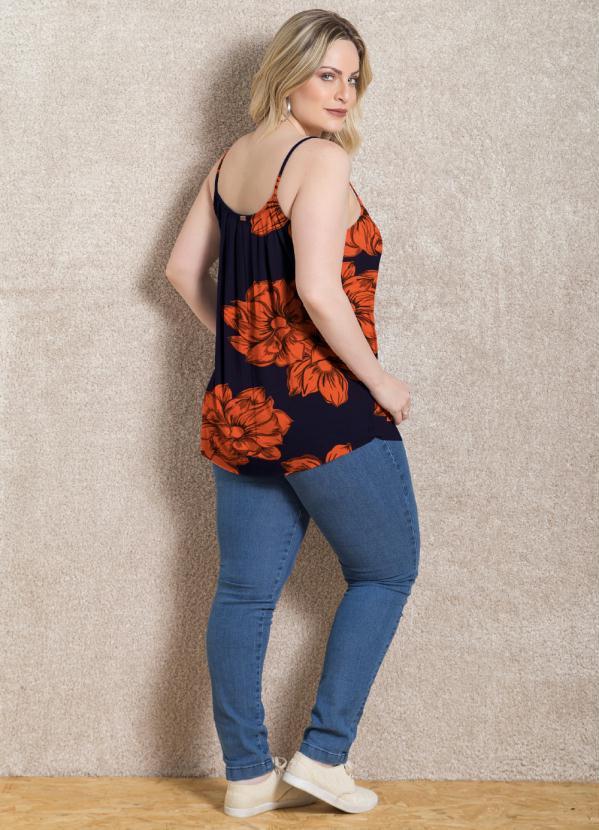 Quintess - Blusa de Alça Floral Laranja 8