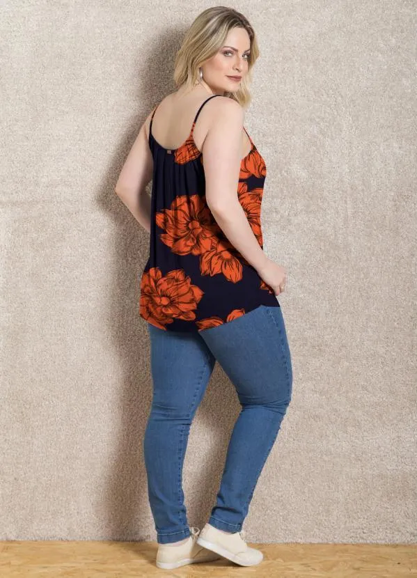 Quintess - Blusa de Alça Floral Laranja 8