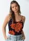 Quintess - Blusa de Alça Areia - variação: Floral Laranja