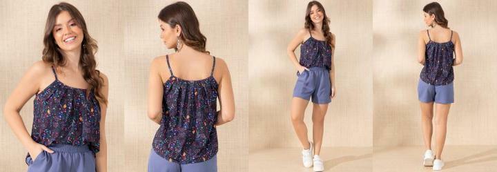 Blusa de Ala Floral Preto