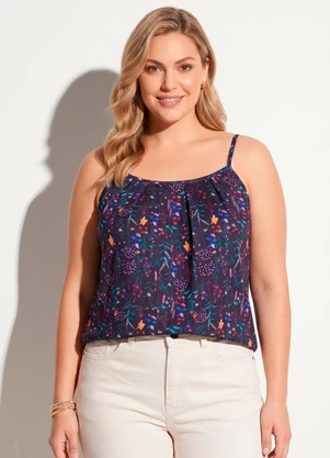 Quintess - Blusa de Alça Floral Preto - QUINTESS