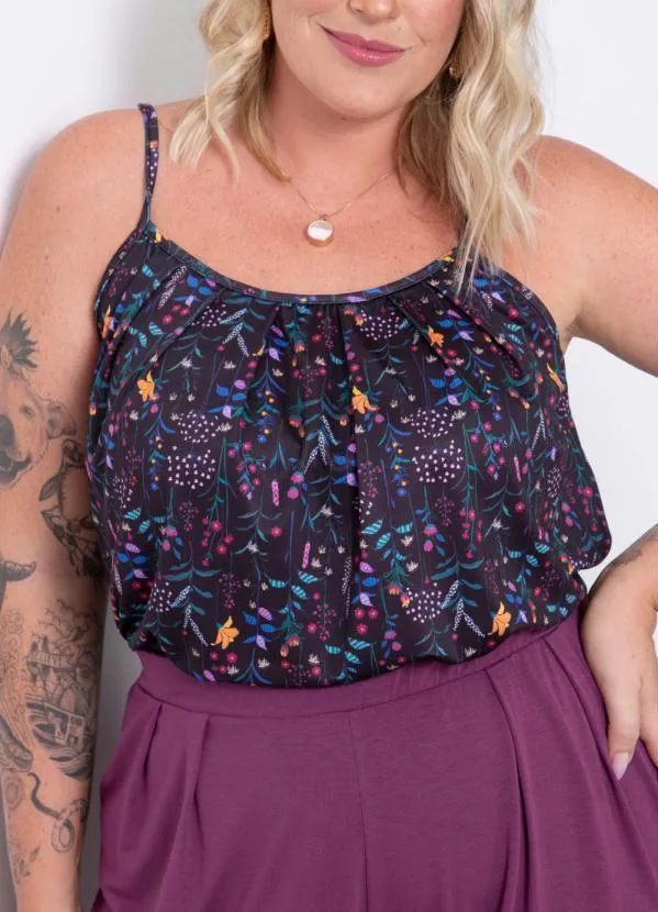 Quintess - Blusa de Alça Floral Preto 7