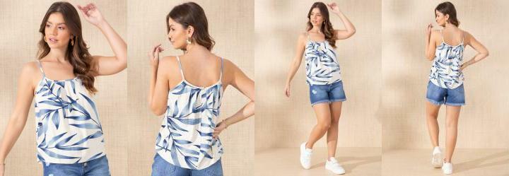 Blusa de Ala Folhagem Azul