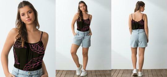 Blusa de Ala Folhagem Rosa