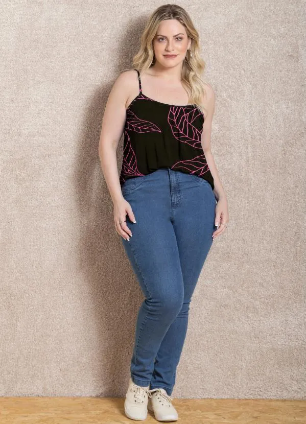 Quintess - Blusa de Alça Folhagem Rosa