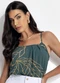 Quintess - Blusa de Alça Areia - variação: Folhagem Verde