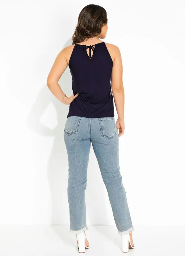 Rovitex - Blusa de Alça Folhas Marinho Rovitex 5