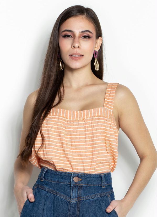 Dzarm - Blusa de Alça Malha Listrada Laranja